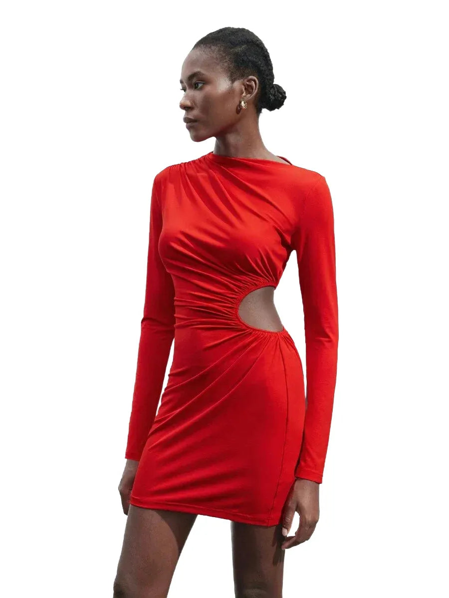 Carlotta Short Dress with Cutout Detail - Modern Style in Red - modified image