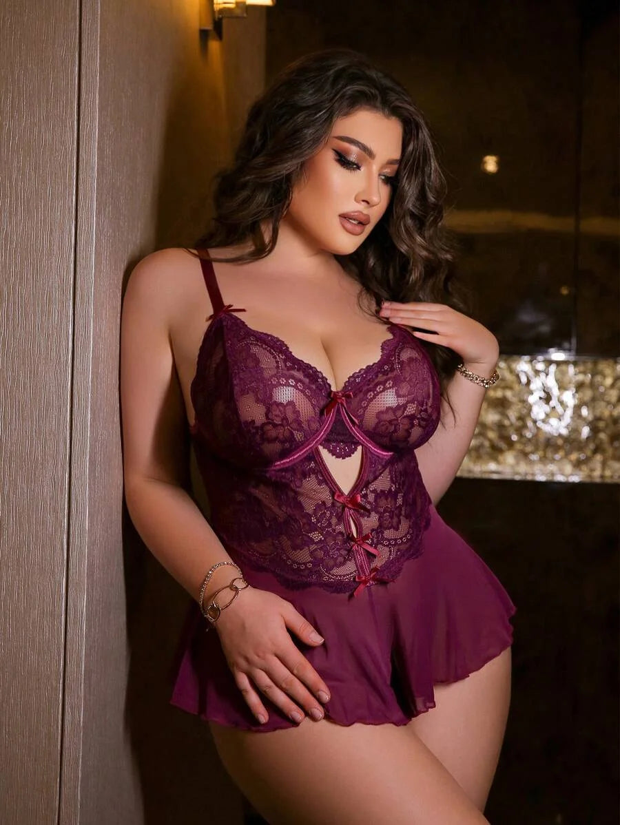 1pc Plus Size Women Sexy Lace amp Mesh Patchwork Jumpsuit