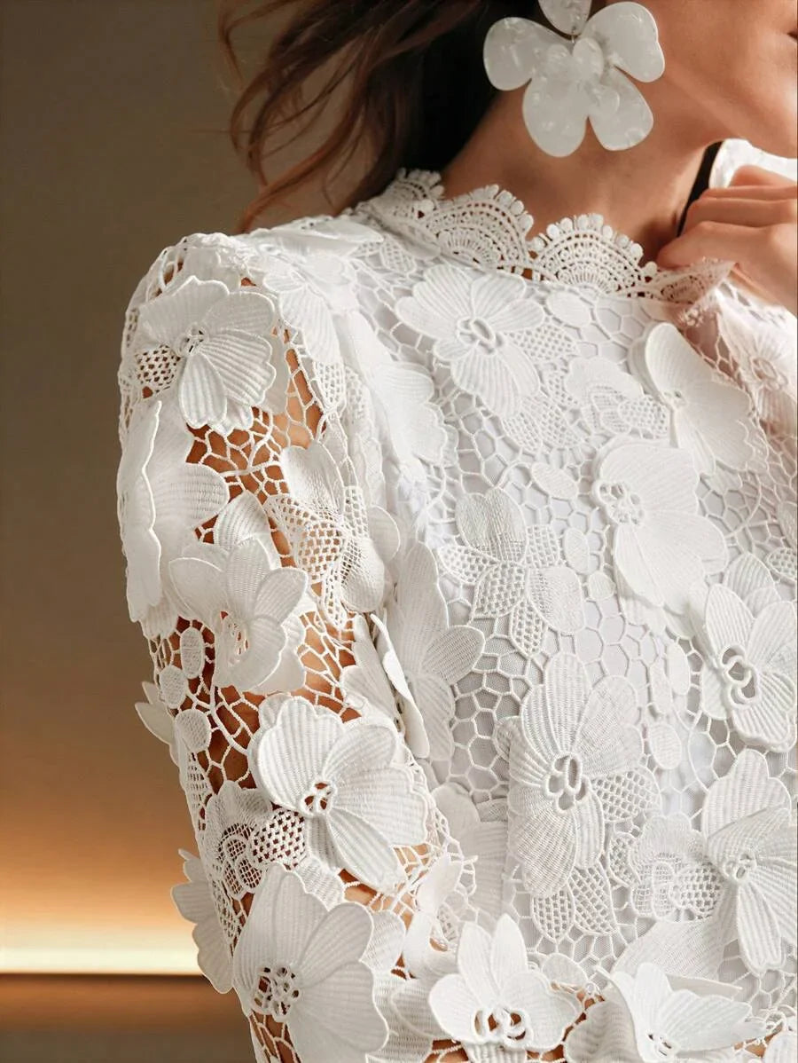 1pc White Long Sleeve Lace ALine Formal Dress Suitable For Cocktail Party Birthday Party And Other
