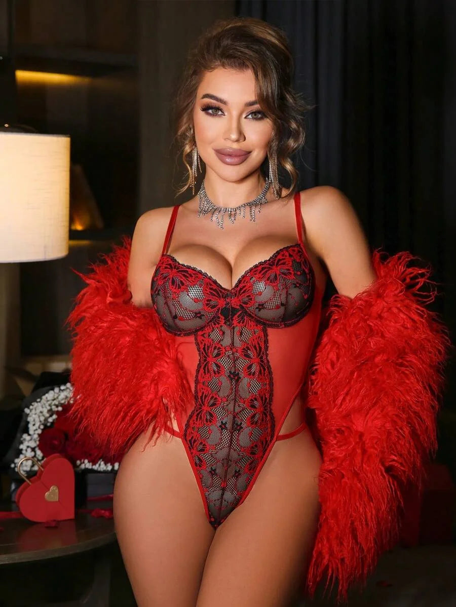 1pc Women Lace amp Mesh Patchwork Sexy Jumpsuit Valentines Day Gift