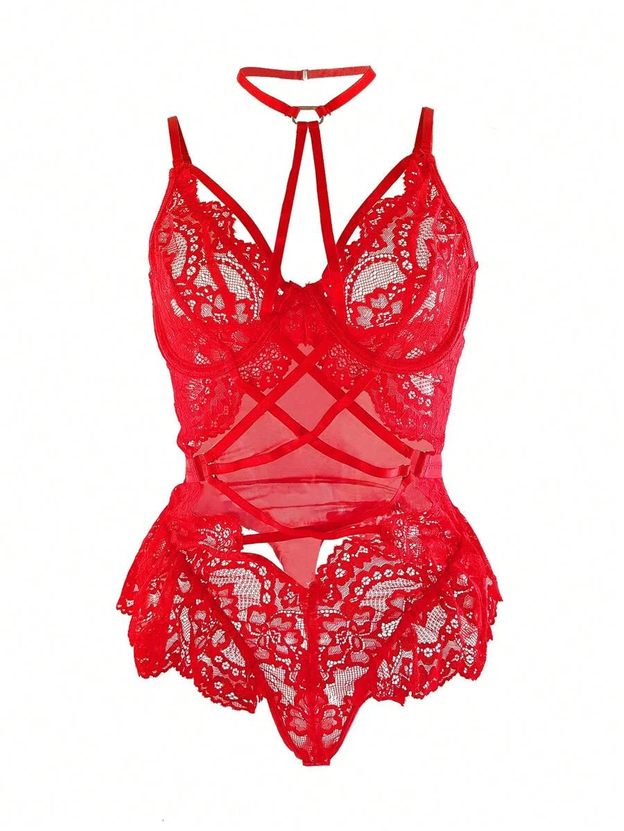 1pc Women LaceUp Lingerie Jumpsuit Sexy With Wire For Valentines Day