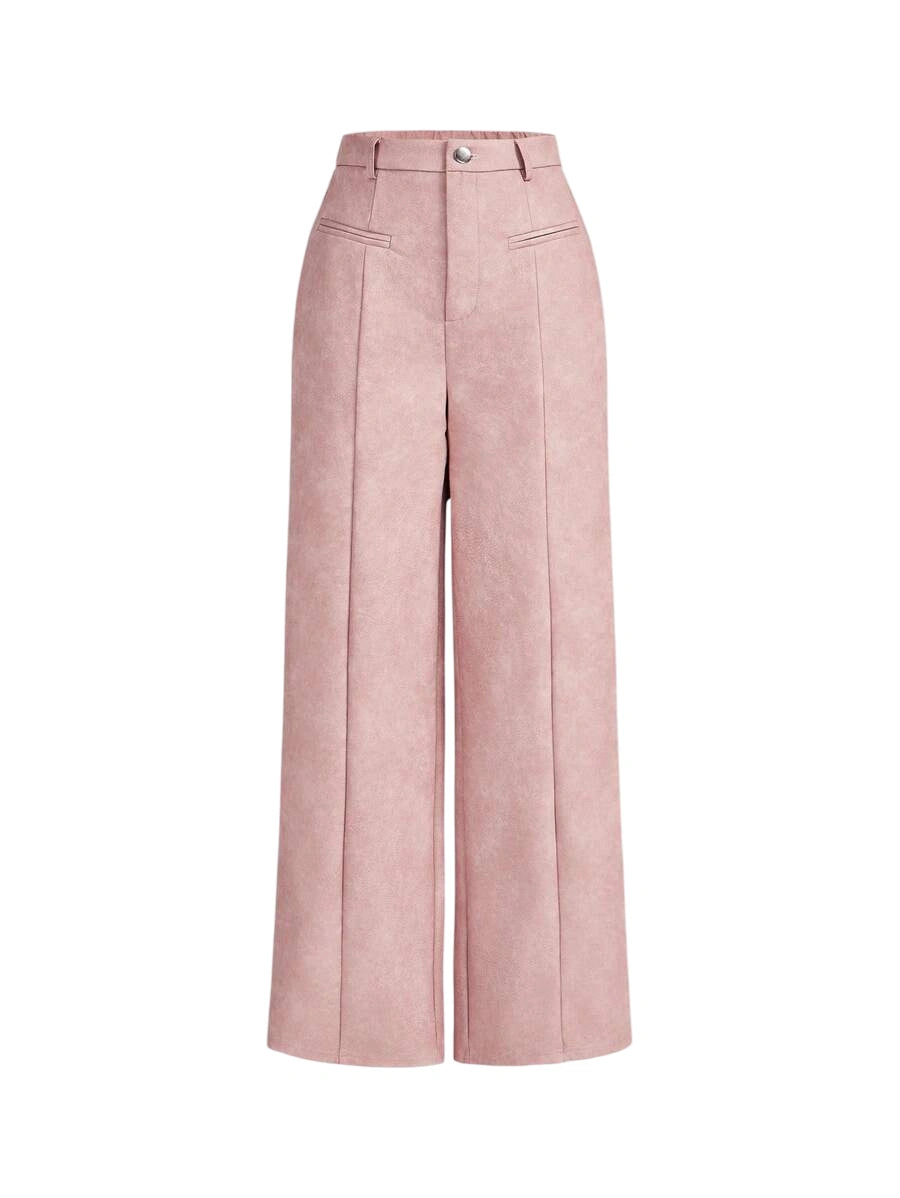 1pc Women Pink PU Leather Straight Pants Casual Everyday WearHalloween PantsBusiness Casual