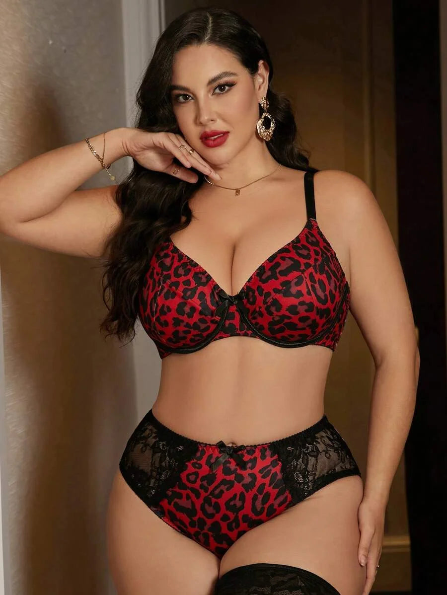 2pcs Plus Size Bra Set With Underwire