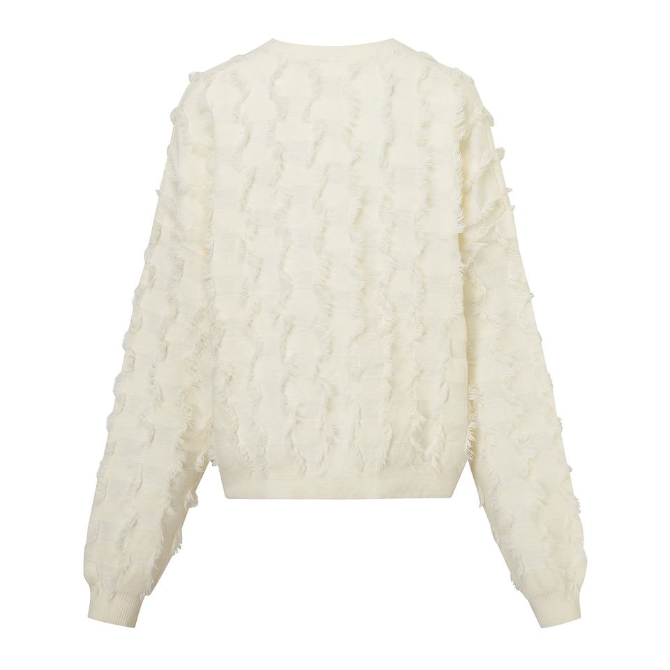 Pullover Sweater – Fluffy Jacquard Knit – Fringe Tassel Design – Chic Spring Style