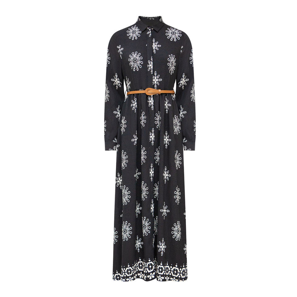 Maxi Dress – Button-Down Design – Floral Embroidery – Vintage Chic Style