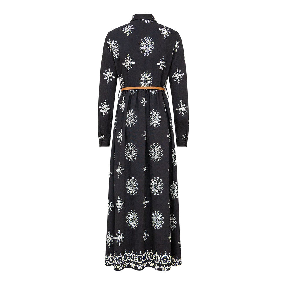 Maxi Dress – Button-Down Design – Floral Embroidery – Vintage Chic Style