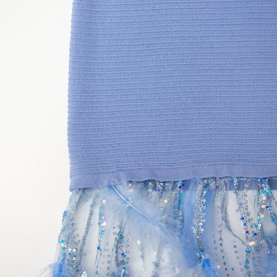 Evening Dress – Feather Fringe Hem – Sleeveless Bodycon – Luxury Chic Style
