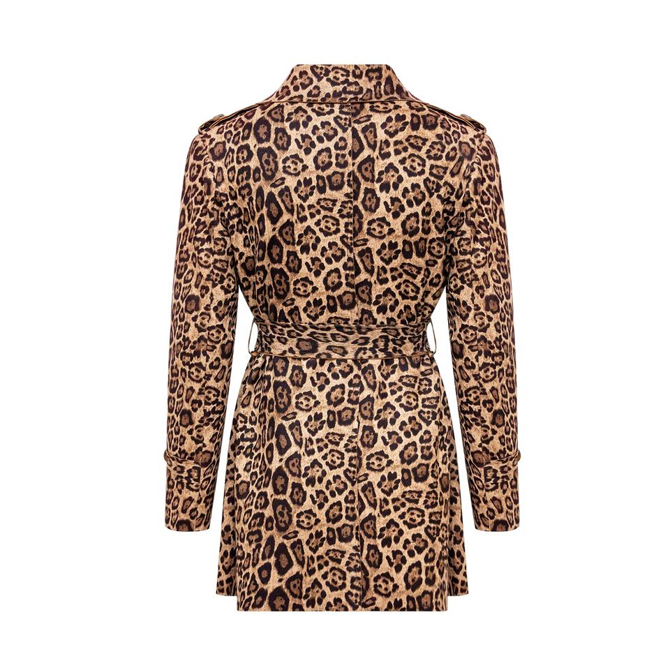 Trenchcoat – Leopard Print Design – Belted Waist – Elegant Winter Style