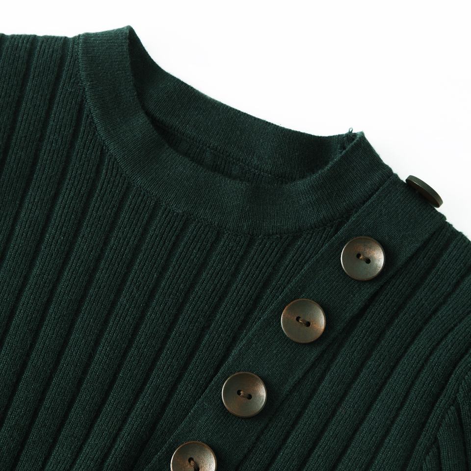 Maxi Dress – Solid Knit Design – Button Detail – Modest Vintage Style