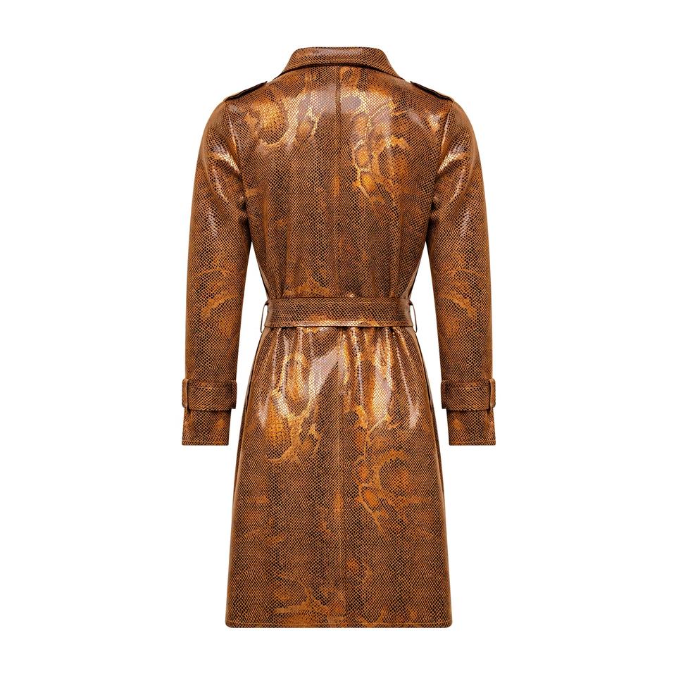 Trenchcoat – Snake Print Leather Look – Belted Design – Luxury Winter Style