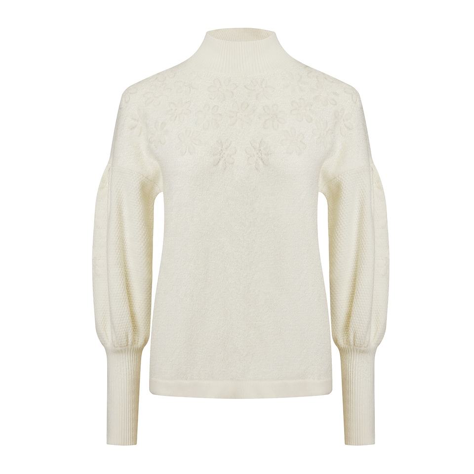 Sweater – Ivory Floral Jacquard – Chunky Knit – Premium Vintage Style