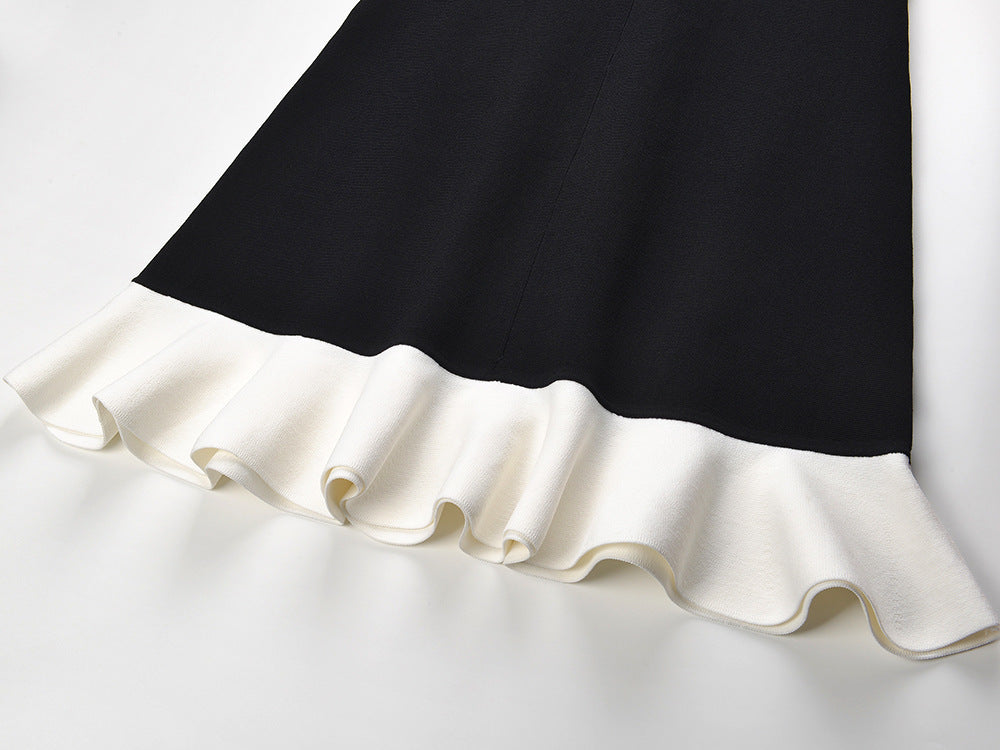 Sleek A-line Dress with Necklace Detail & Pearl Embellishment in black
