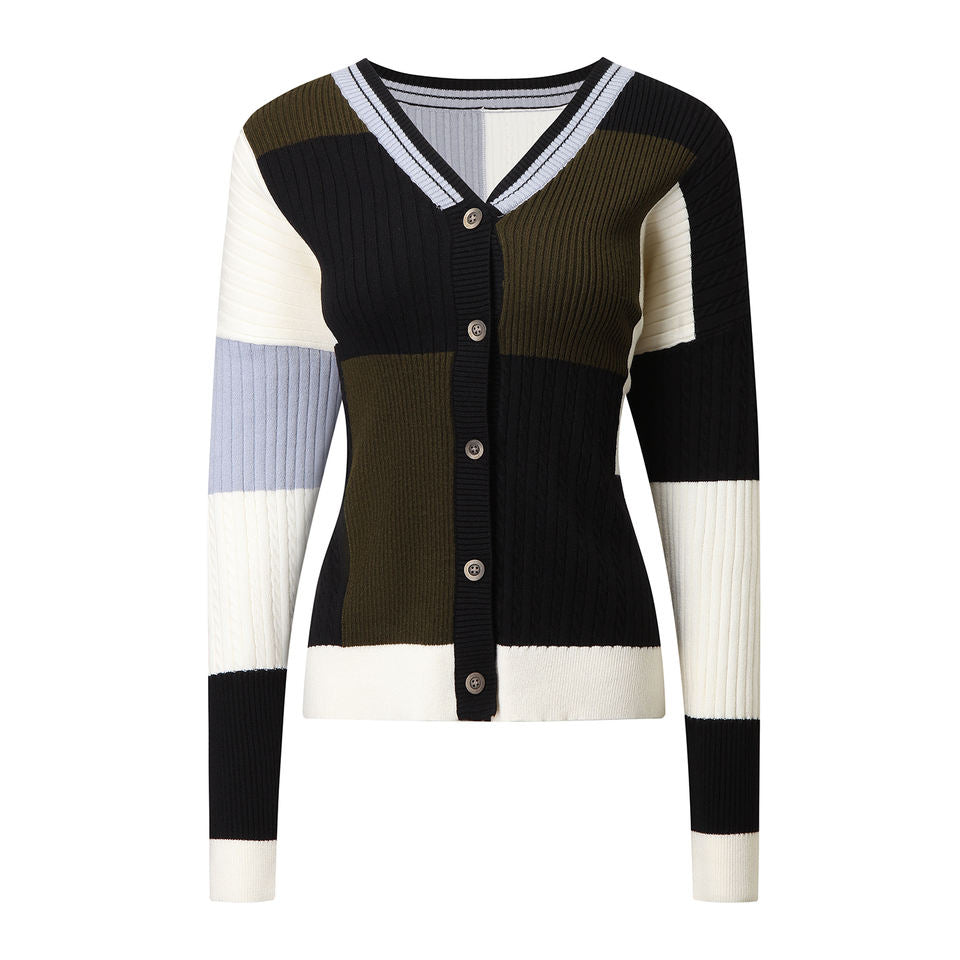 Knit Cardigan – Multi-Color Design – V-Neck – Button-Up Spring Style