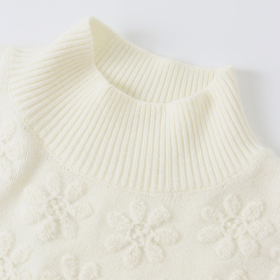 Sweater – Ivory Floral Jacquard – Chunky Knit – Premium Vintage Style