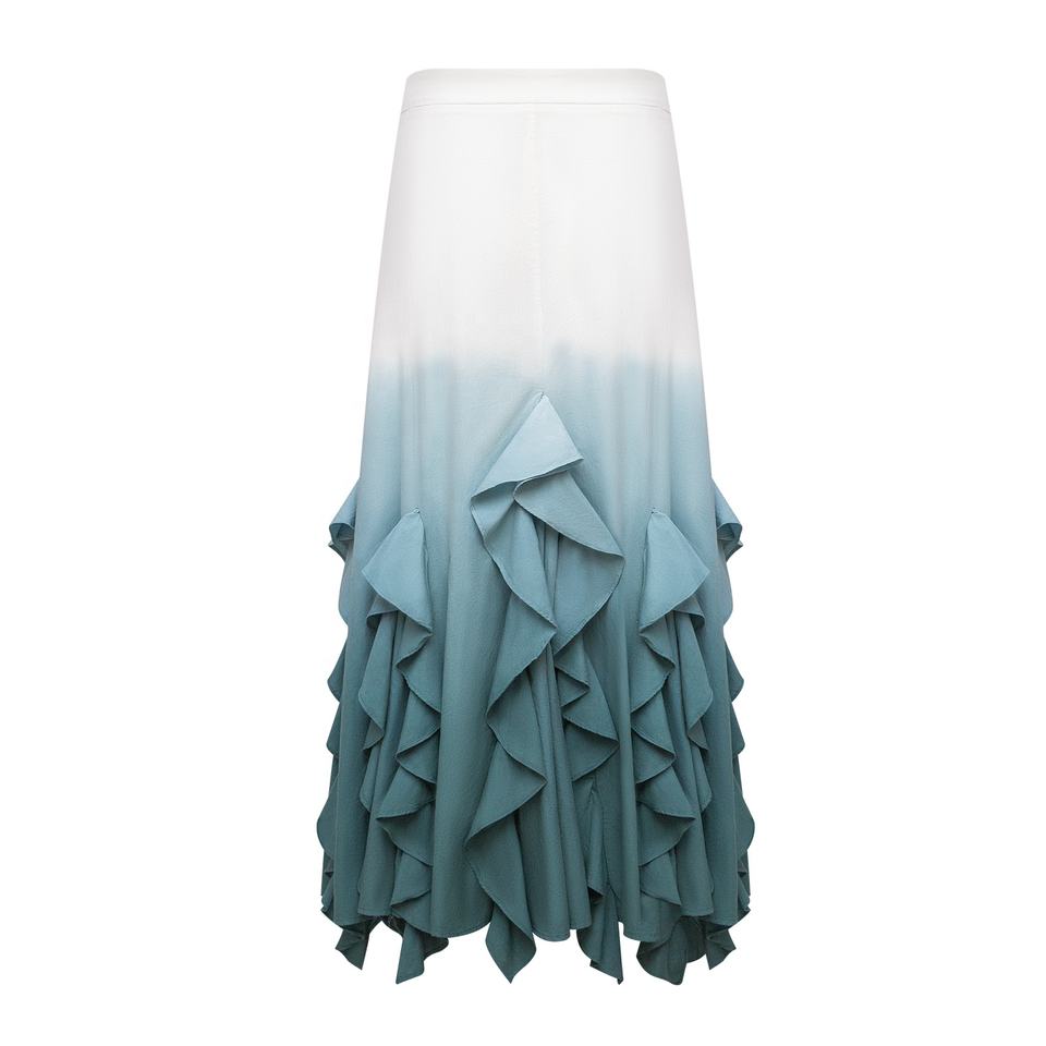 Maxi Skirt – Ombre Pleated – High Waist – Bohemian Ruffle Hem Style