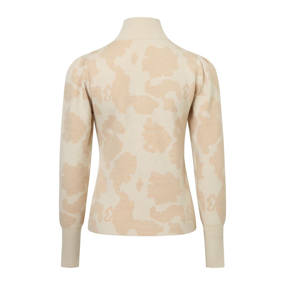 Pullover Sweater – Camouflage Intarsia Knit – High Collar – Chic Casual Style