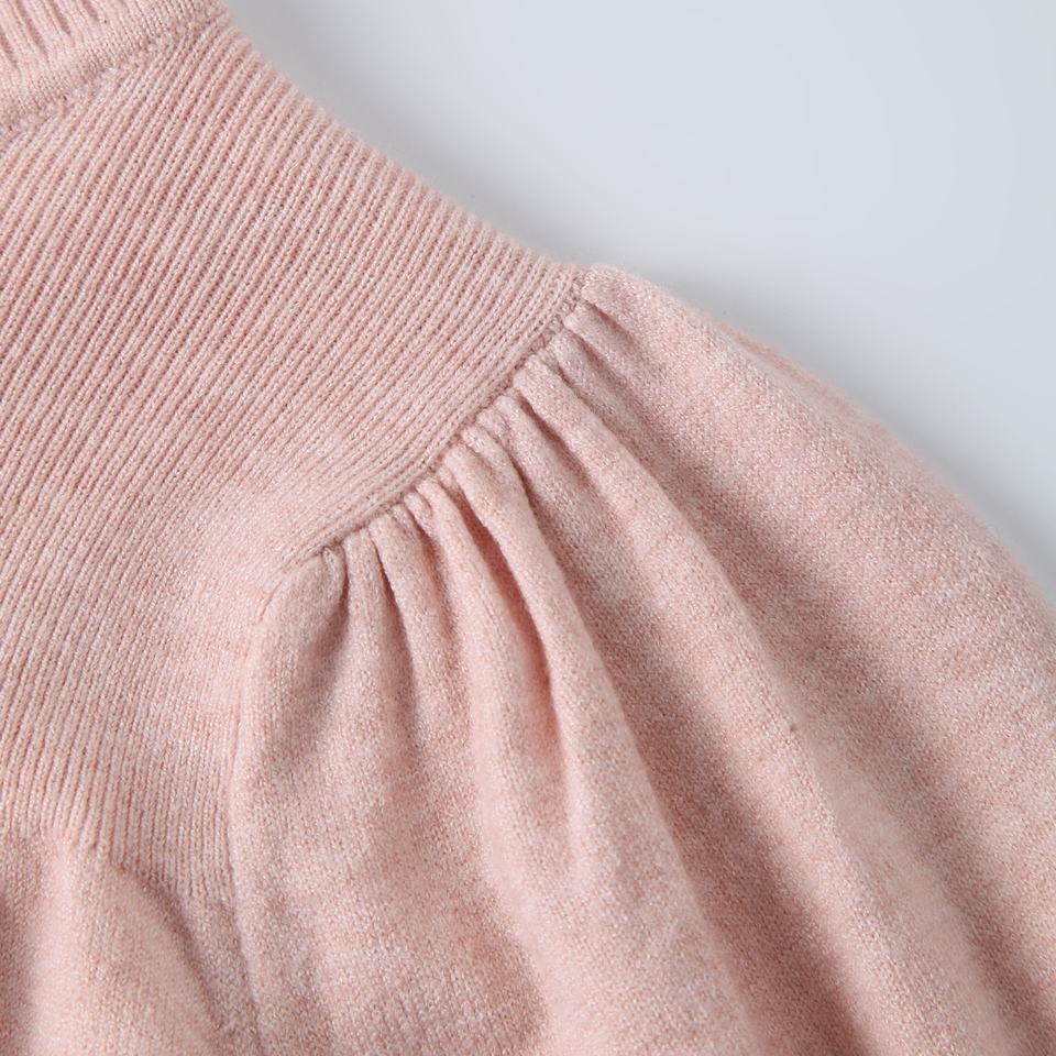 Pullover Sweater – Pink Turtleneck – Puff Sleeve – Ribbed High Street Style