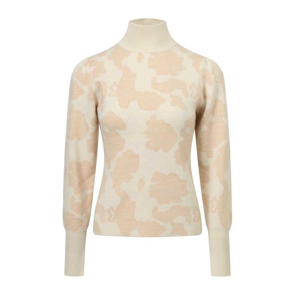 Pullover Sweater – Camouflage Intarsia Knit – High Collar – Chic Casual Style