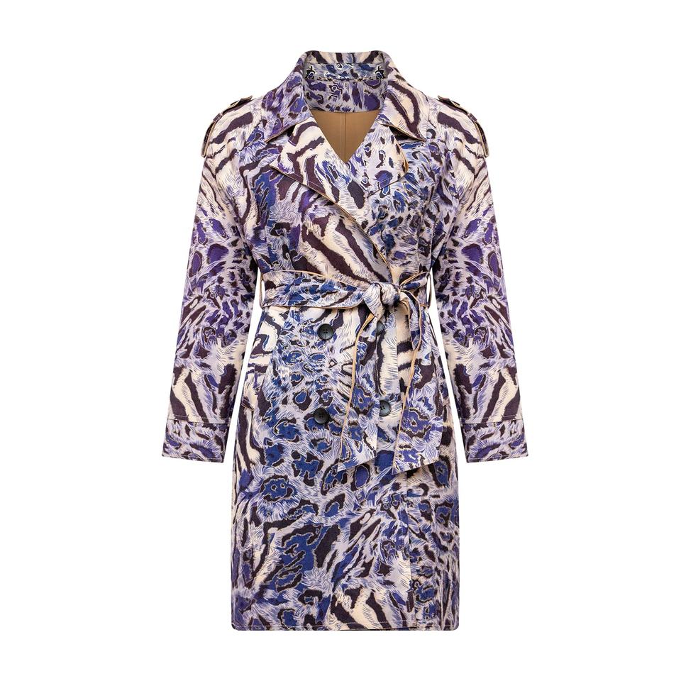 Trenchcoat – Purple Animal Print – Belted Design – Luxury Winter Style