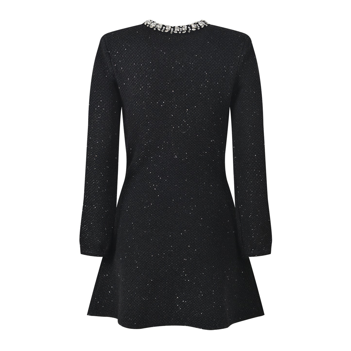 Tailored A-Line Dress with Crystal Details in Black