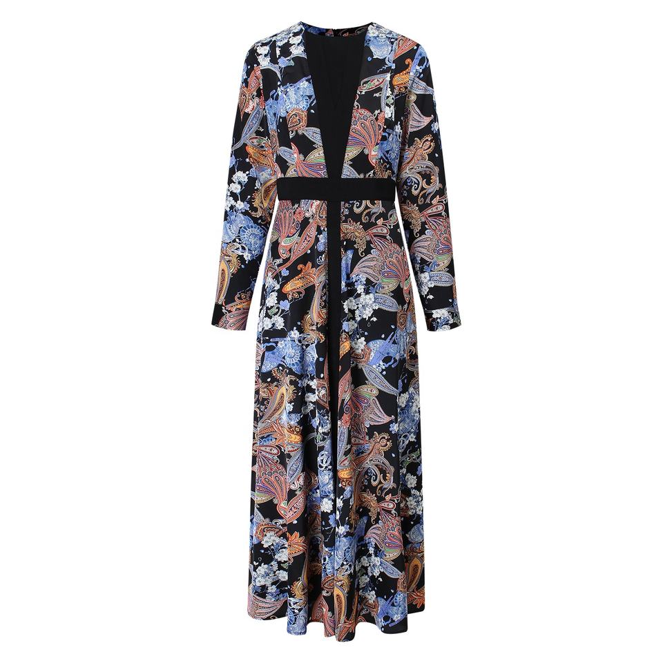 Shirt Dress – Floral Graphic Print – Round Neckline – Vintage Inspired Style