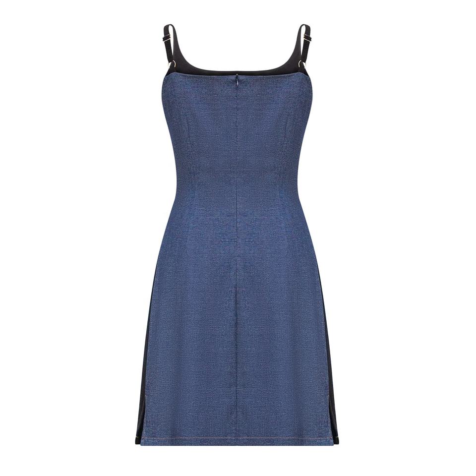Bodycon Dress – Slim Fit Silhouette – Patchwork Denim Design – Strapless Style