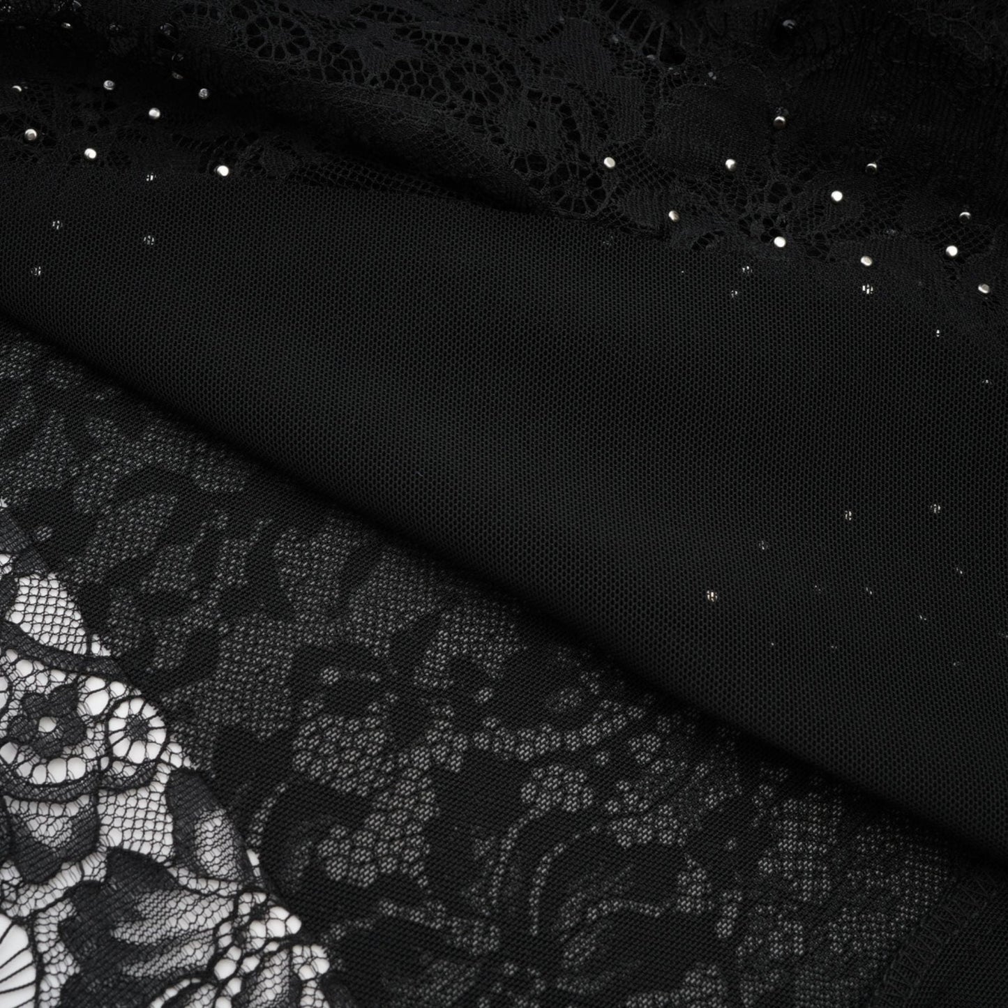 Black off the shoulder mesh dress with florallace fauxpearl details and lace hem size M