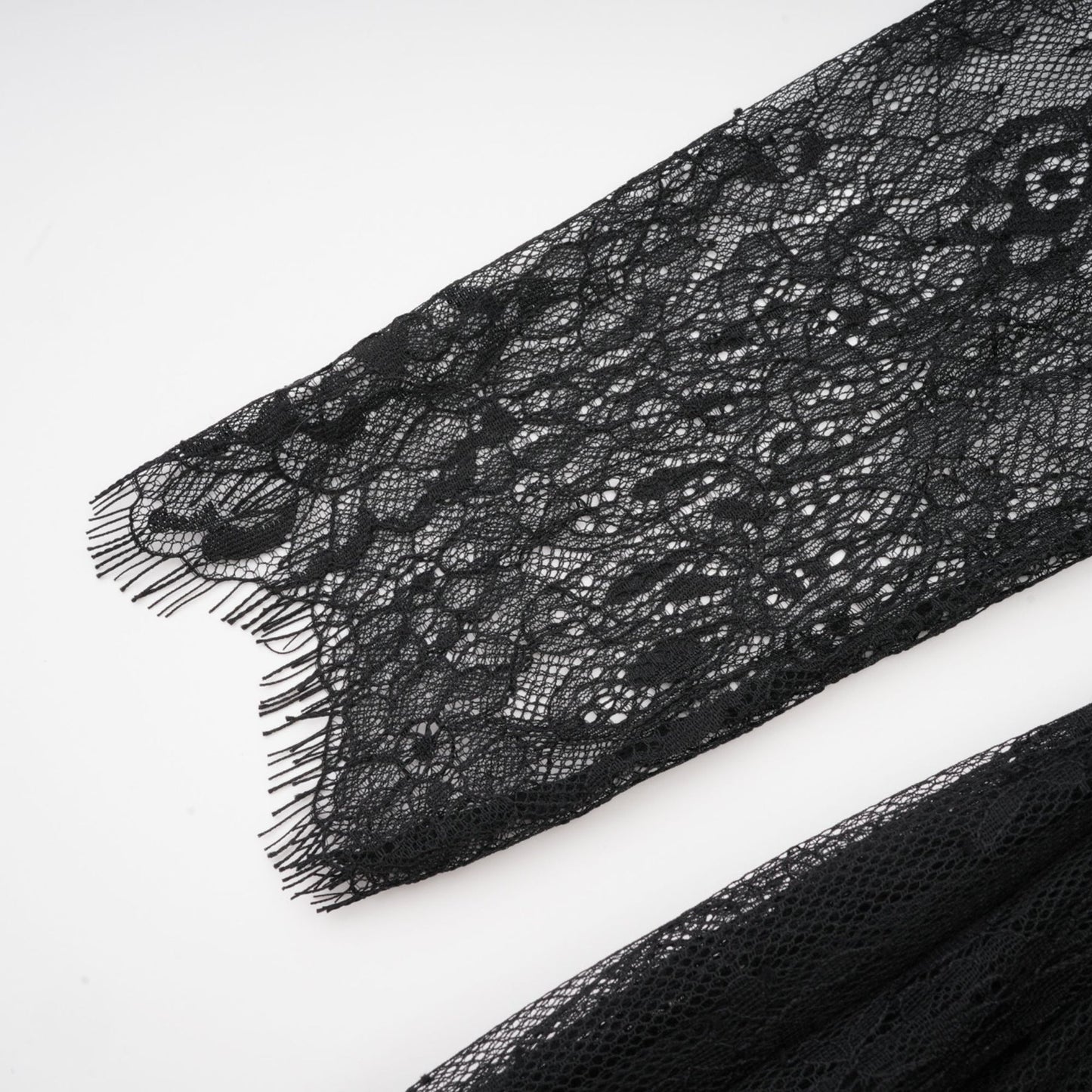 Black oneshoulder dress with lace embroidery long sleeves and side high slit