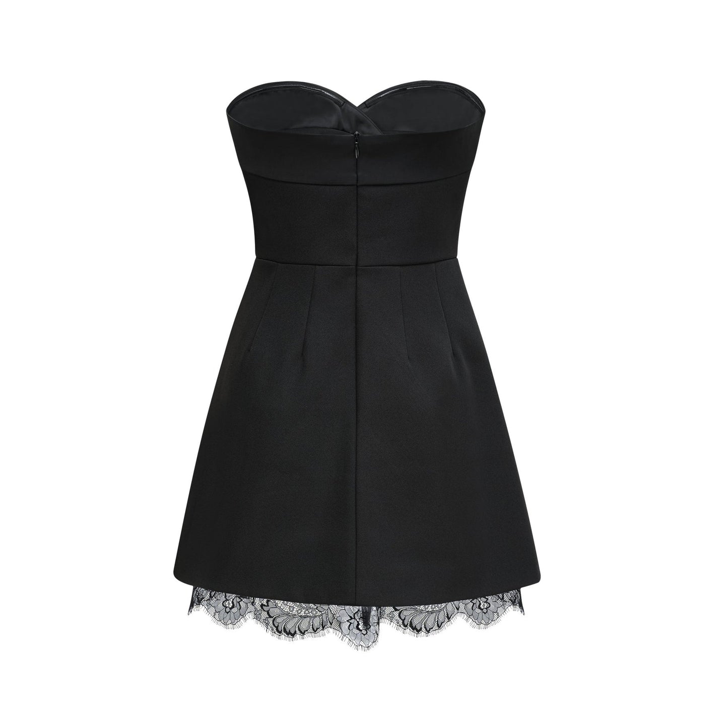 Sleeveless black dress with bustier style doublebreasted button front cinched waist and lacedetail trims