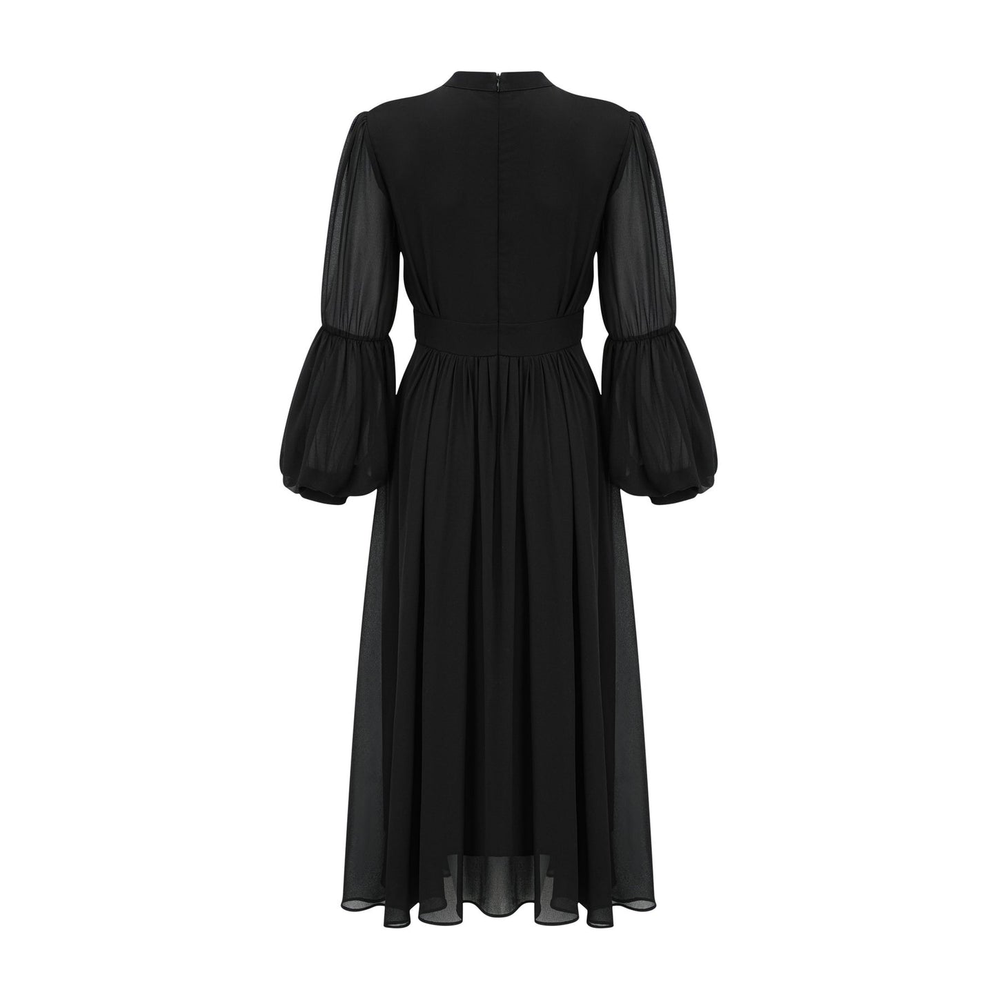 A black pleated midi dress with button front closure and sleeveless design featuring a fitted waist and flared skirt