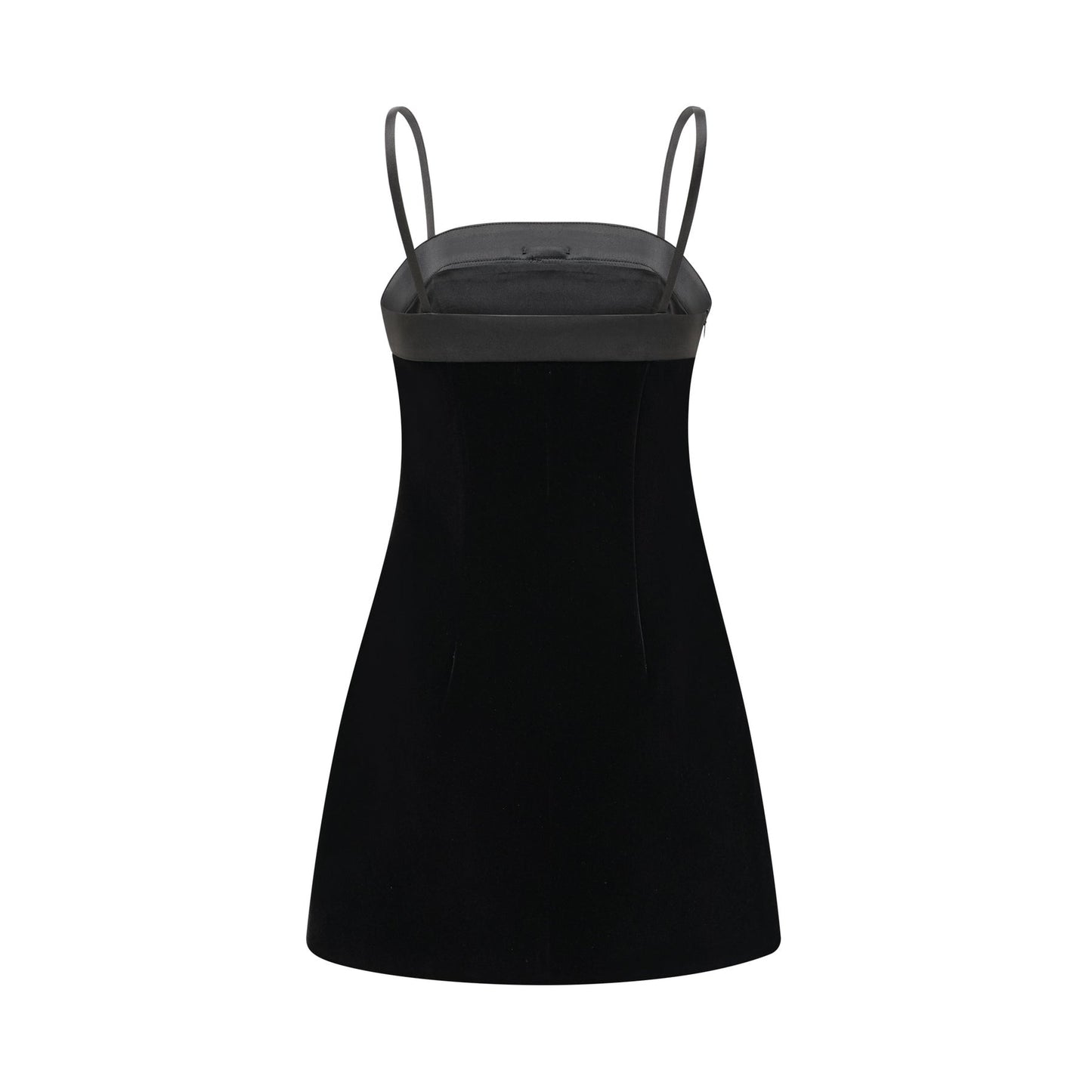 Black sleeveless dress with spaghetti straps bow detail decorative button side zip straight hem and thigh length made of 65% Viscose and 35% Cupro