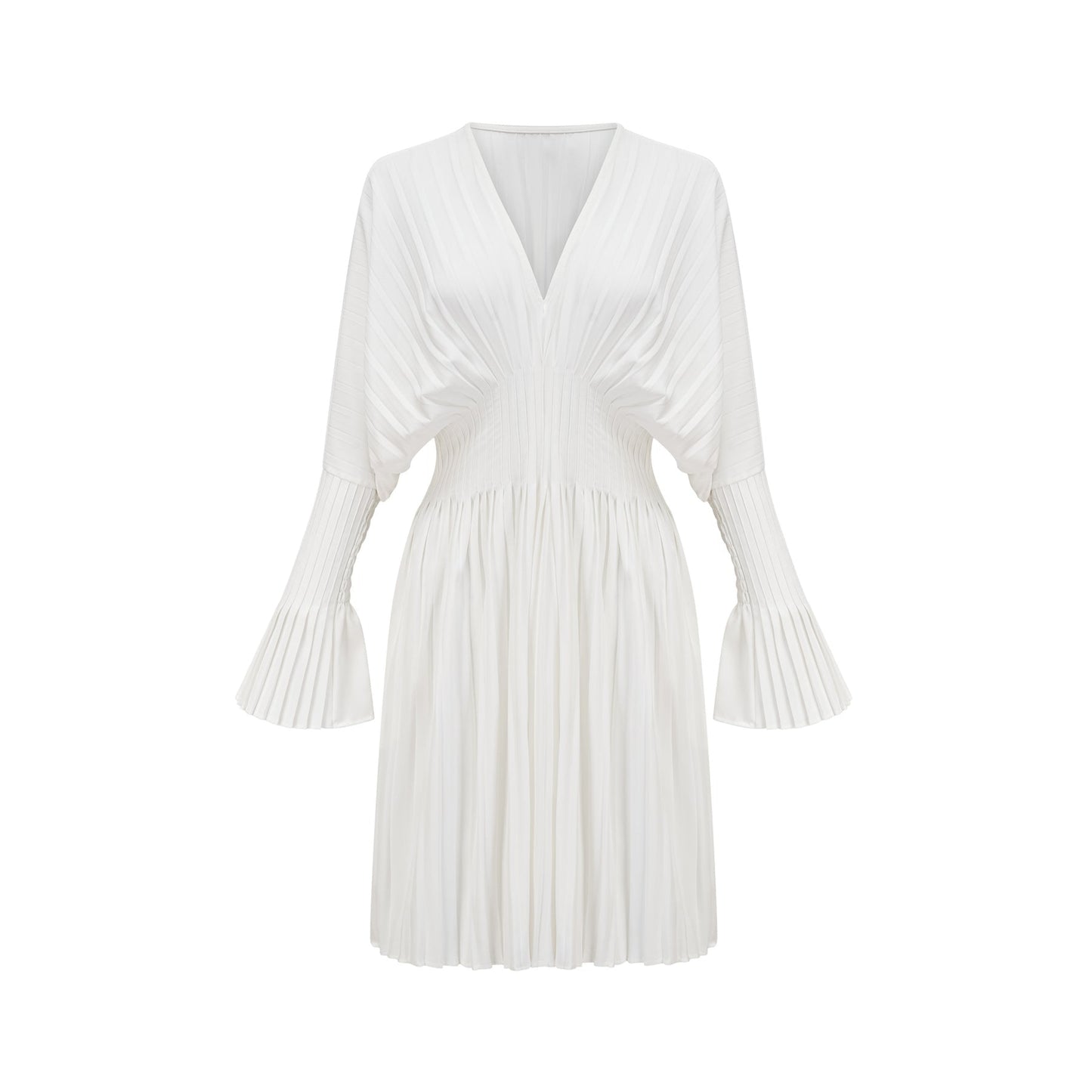 A plissé mini dress with a V neckline named Claudette