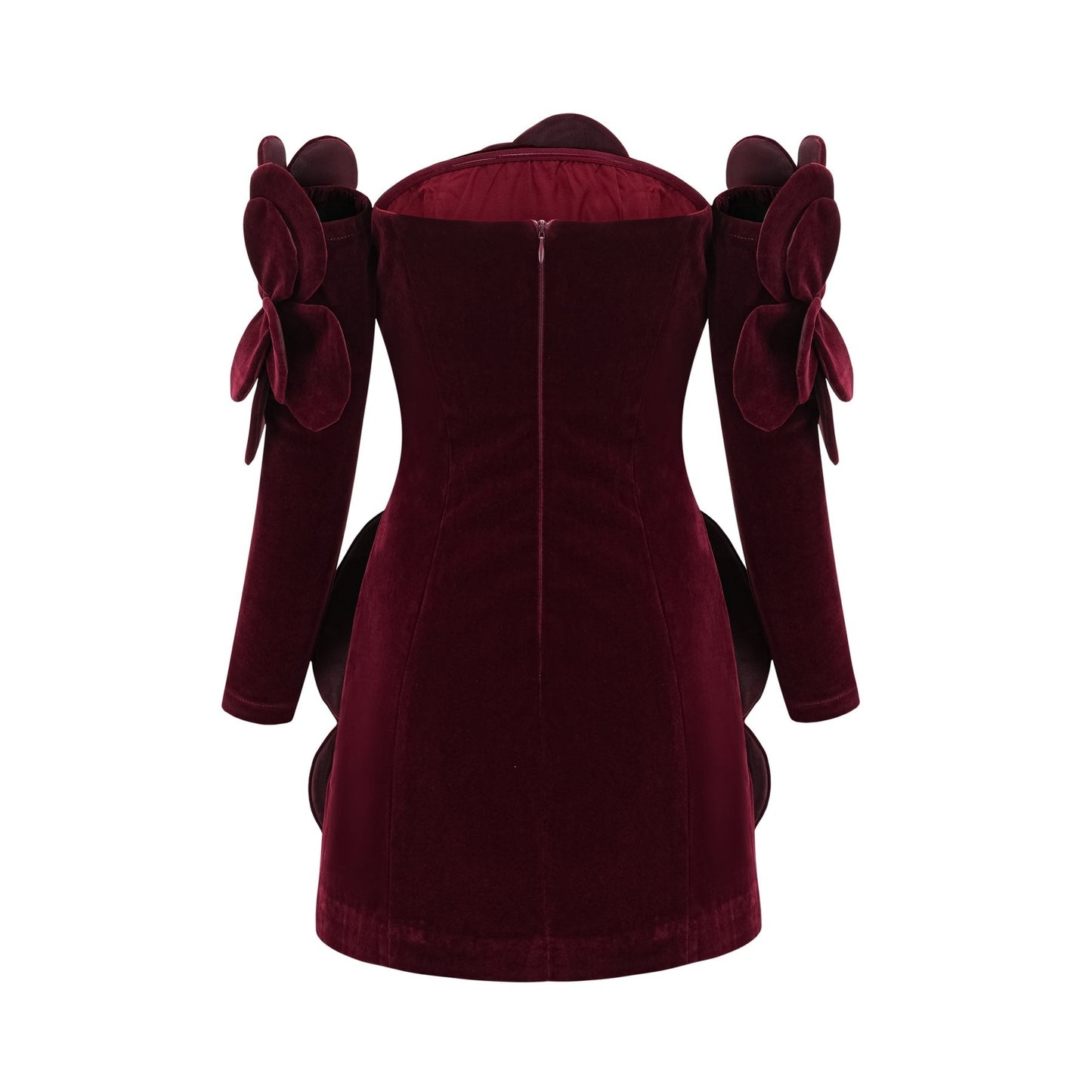 A red mini dress with floral applique details named Azura