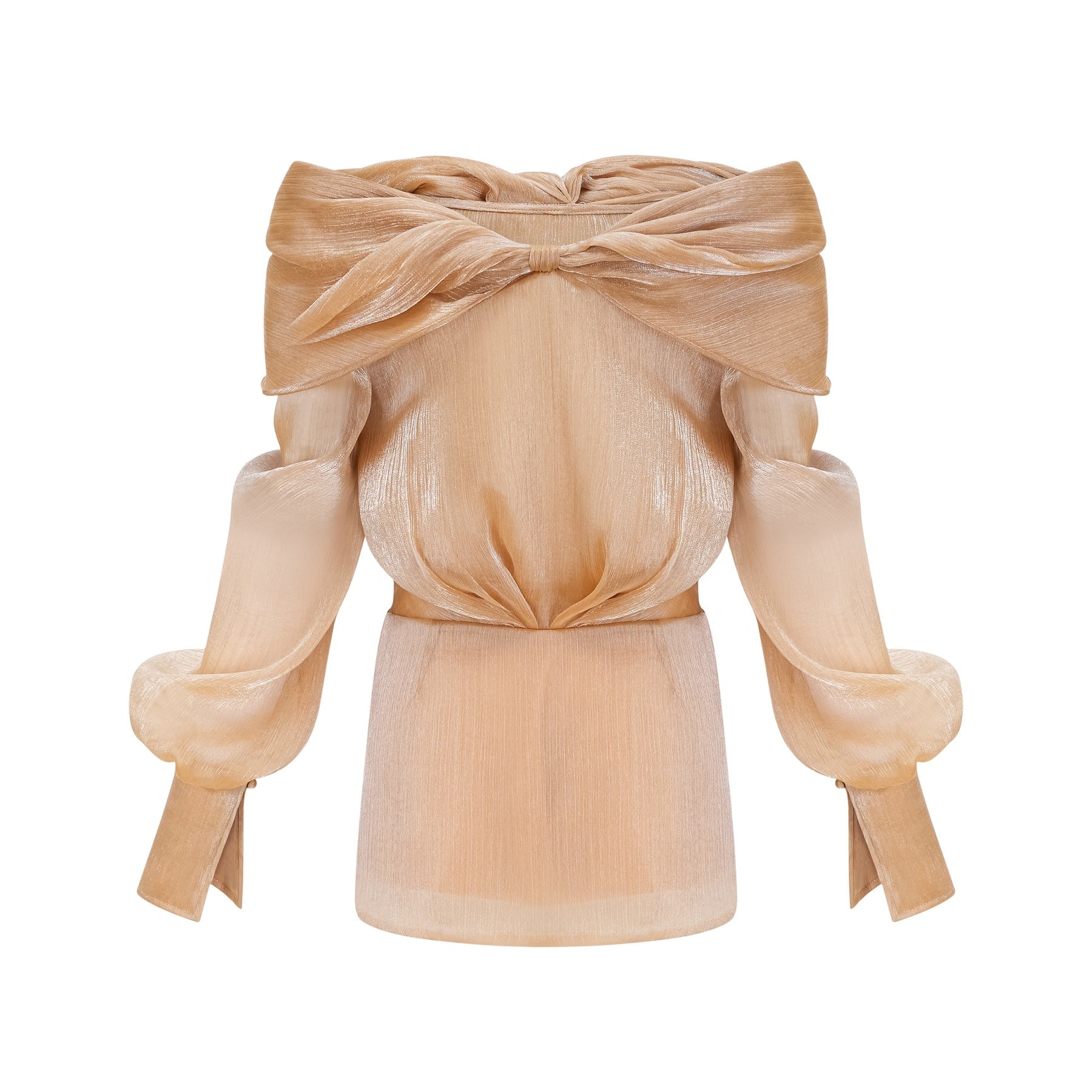 A short gold mini dress with crystal embellishments and paneled design featuring a sleeveless silhouette and shimmering fabric