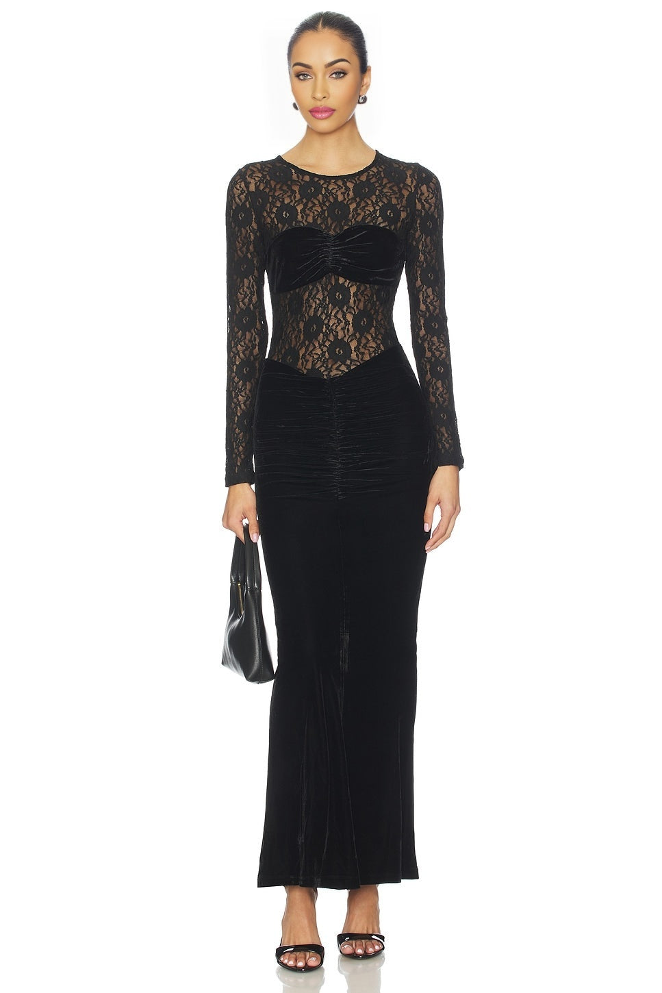 Helenie Velour Lace Maxi Dress Bardot
