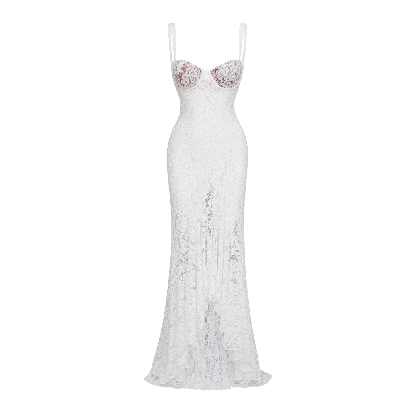 Abbie White Floral Lace Bustier Maxi Dress