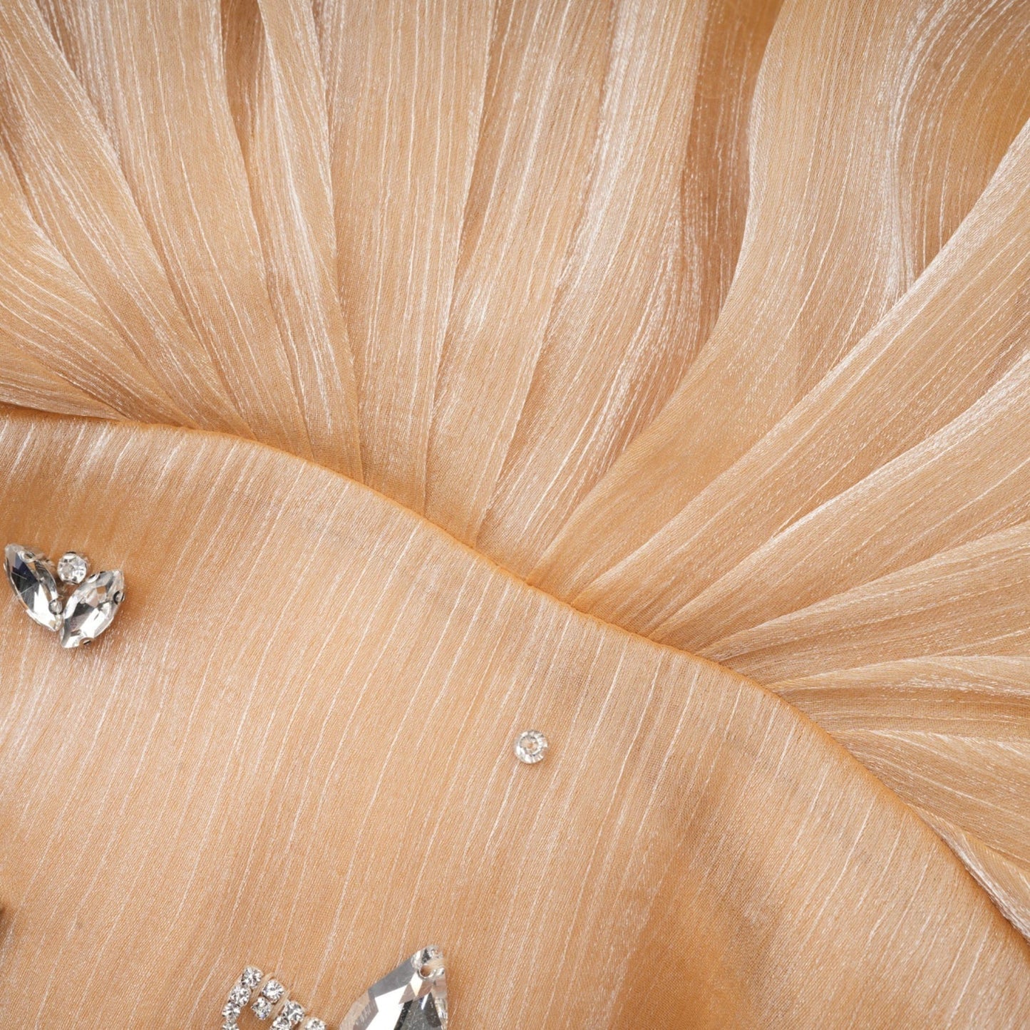 Adelina gold mini dress with crystal embellishments and panelled design