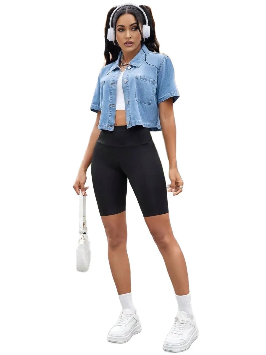 Adrianna Cropped Denim Jacket with Pockets in Blue - Blue