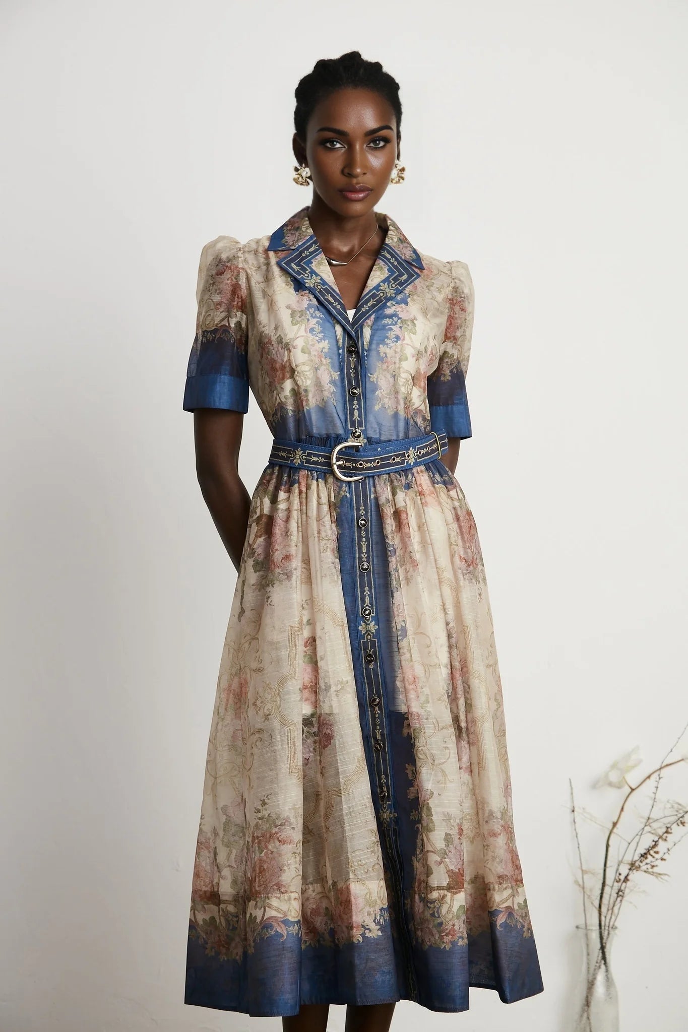 Aélis patternprint midi dress