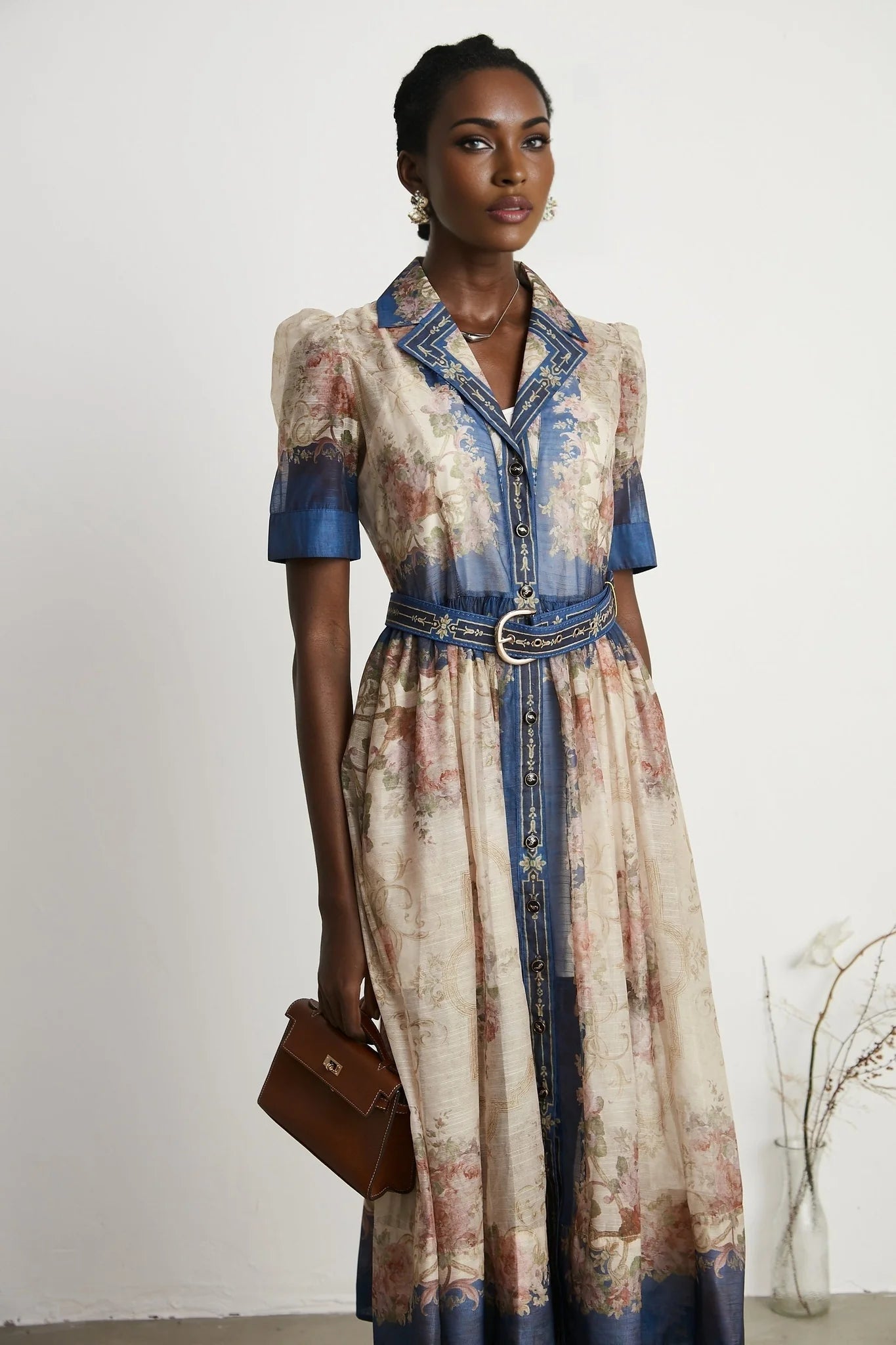 Aélis patternprint midi dress