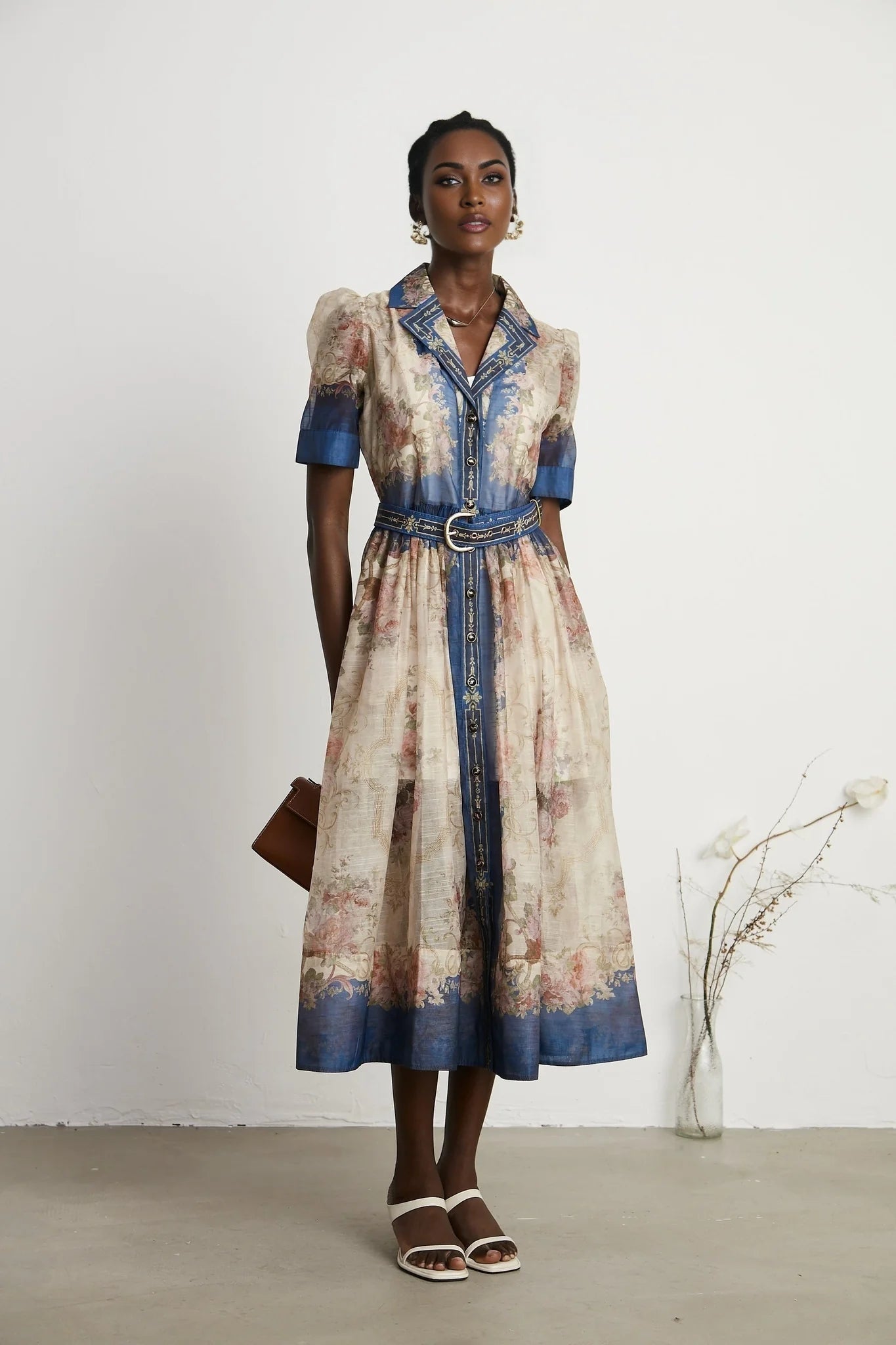 Aélis patternprint midi dress