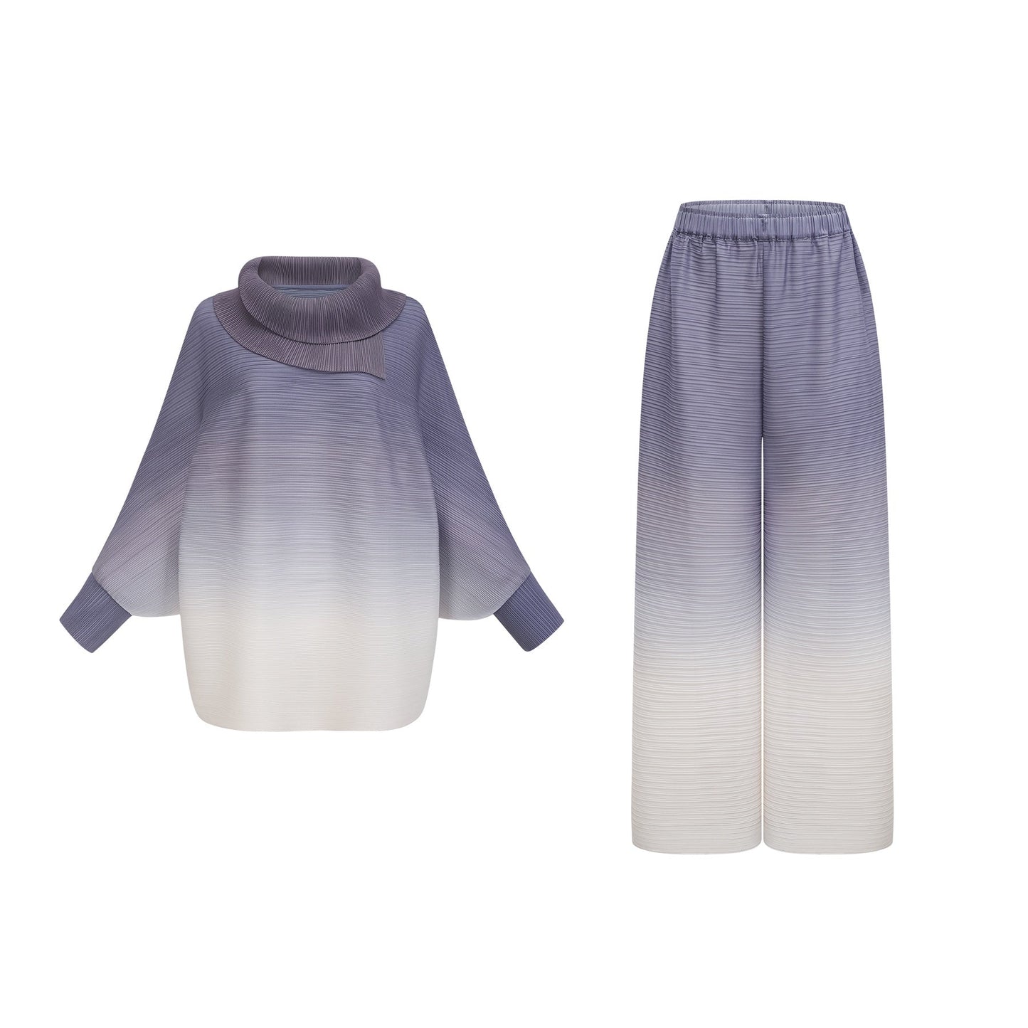 Agathe purple gradient wrinkled blouse trousers matching set