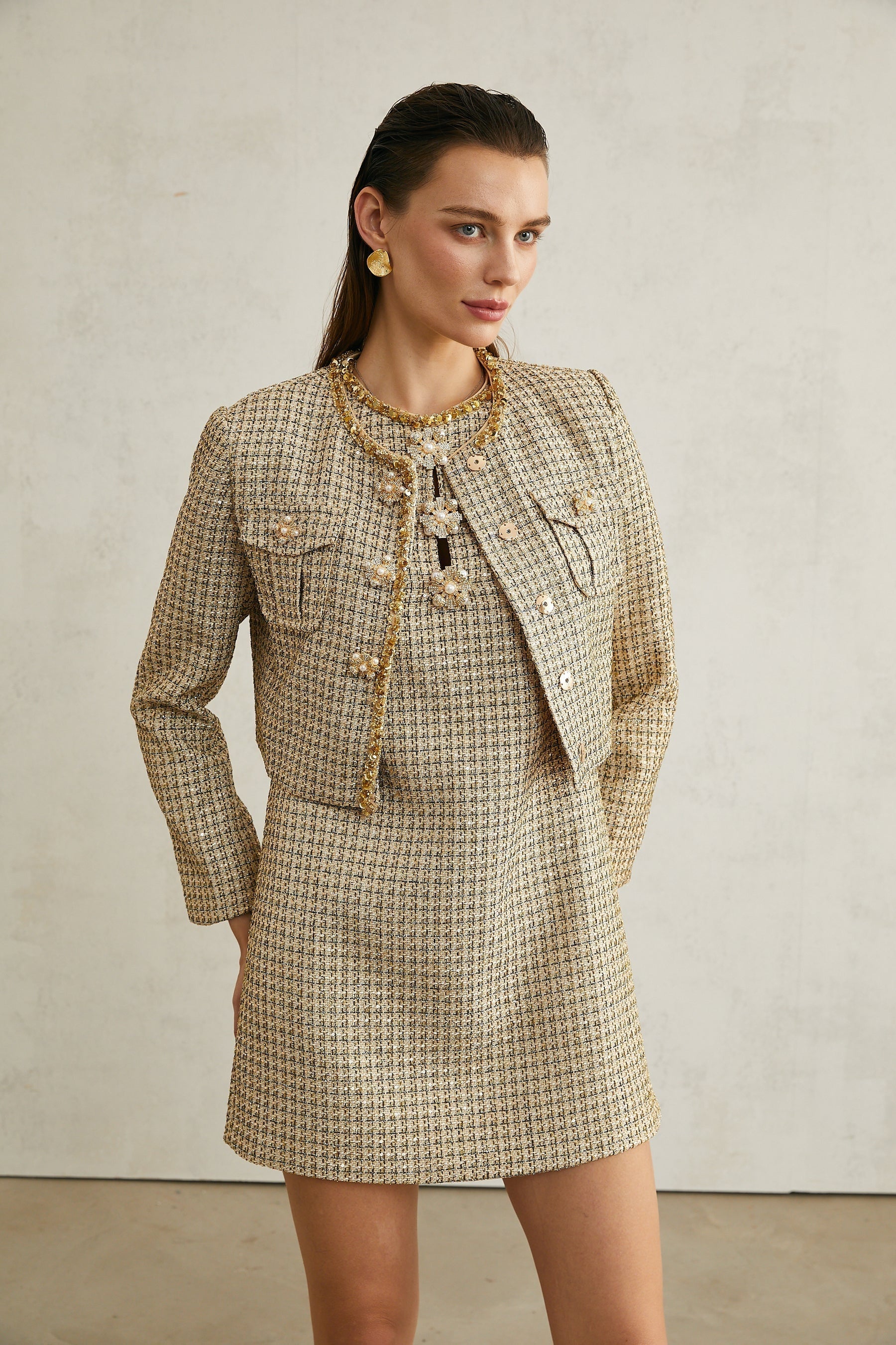 Agathe sequinembellished tweed jacket