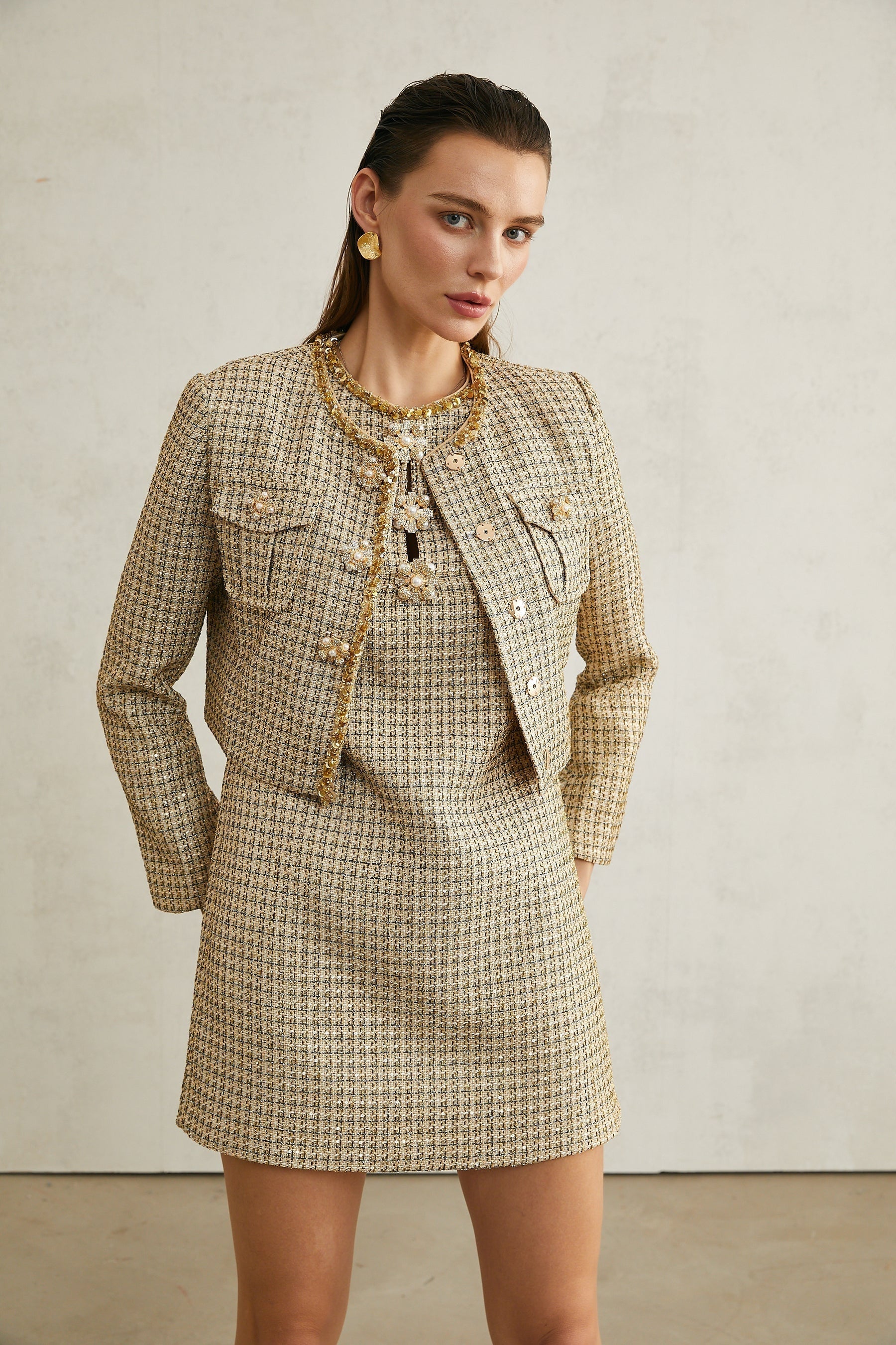 Agathe sequinembellished tweed jacket