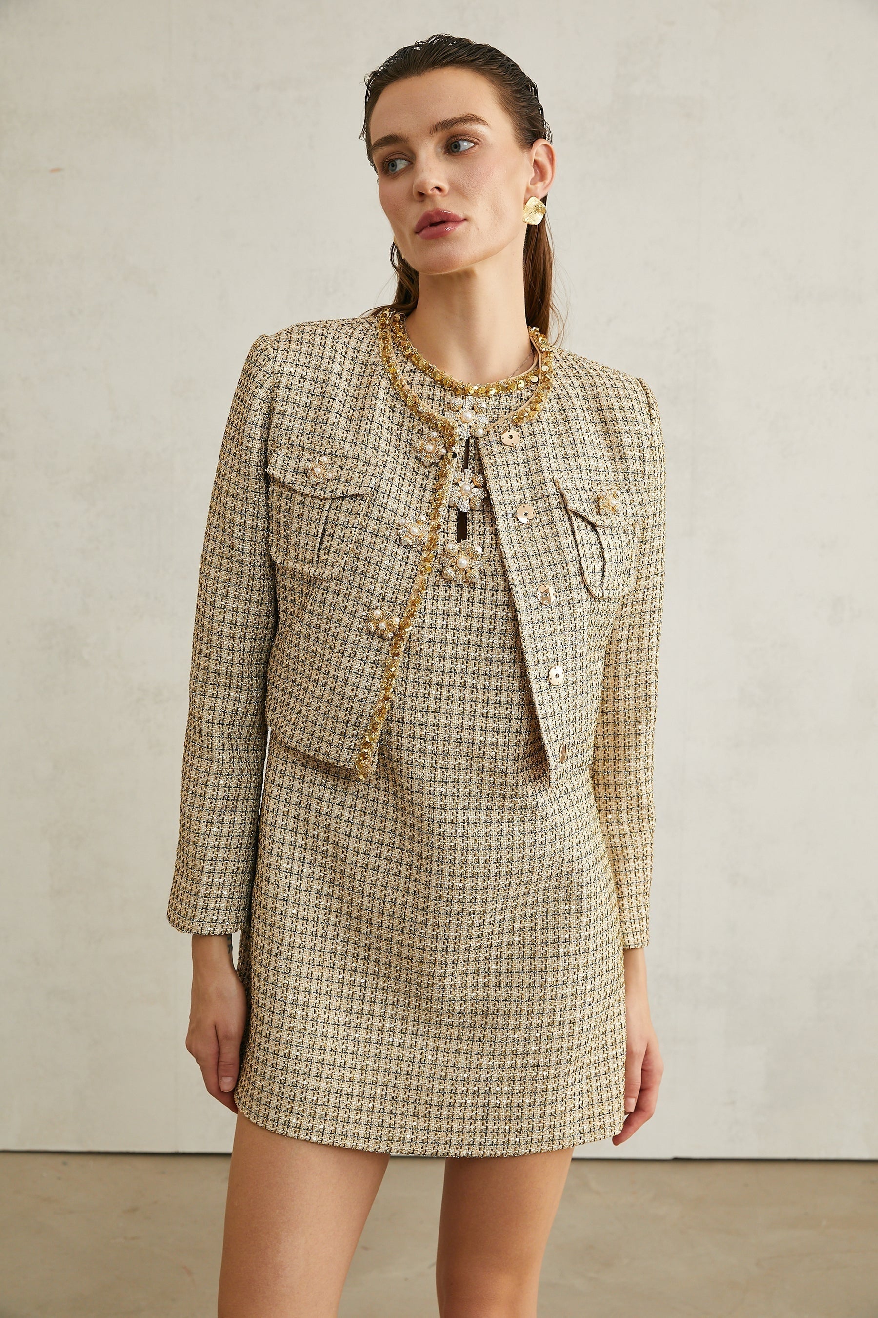 Agathe sequinembellished tweed jacket
