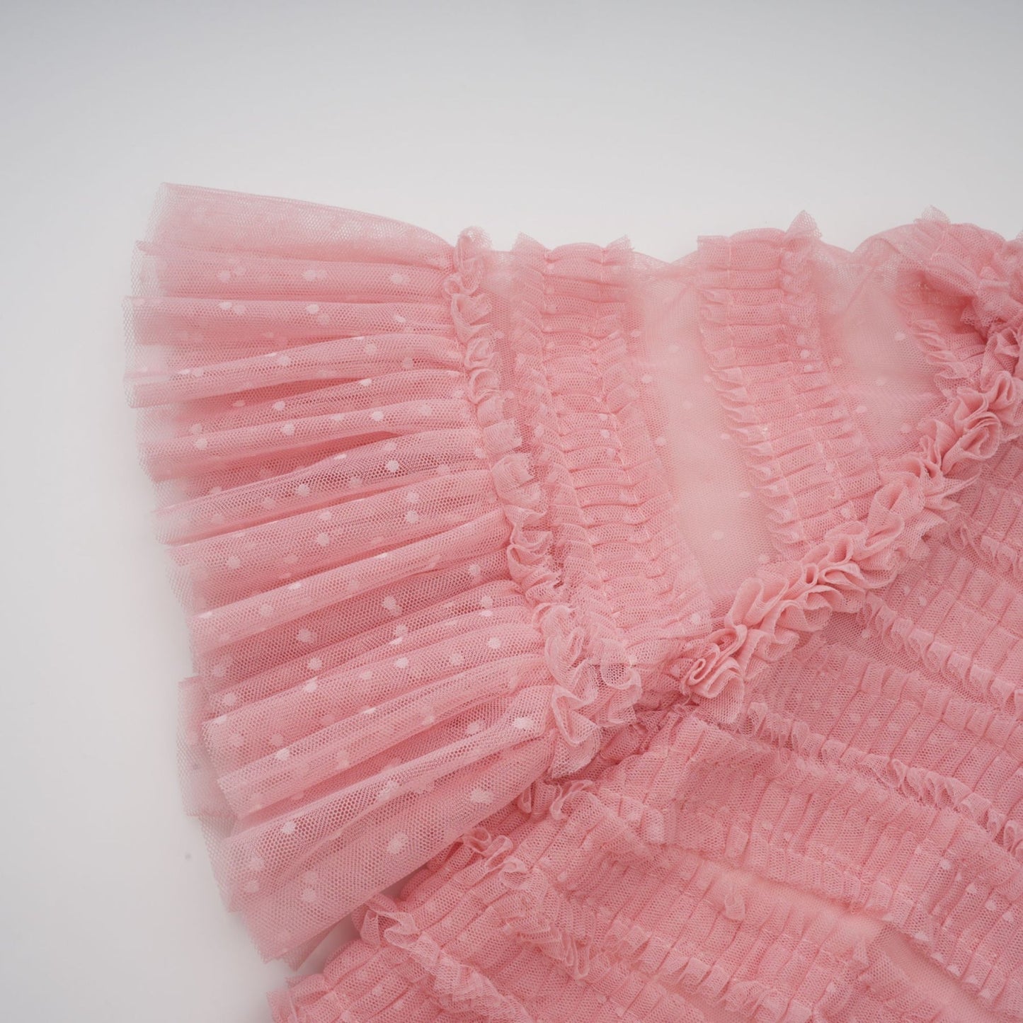 Aimée pink dotdetail ruffled tulle midi dress