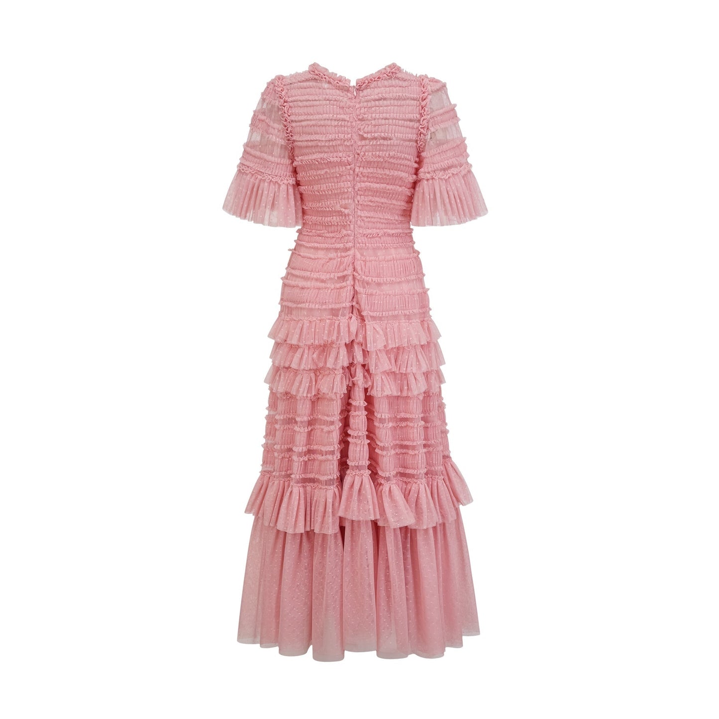 Aimée pink dotdetail ruffled tulle midi dress