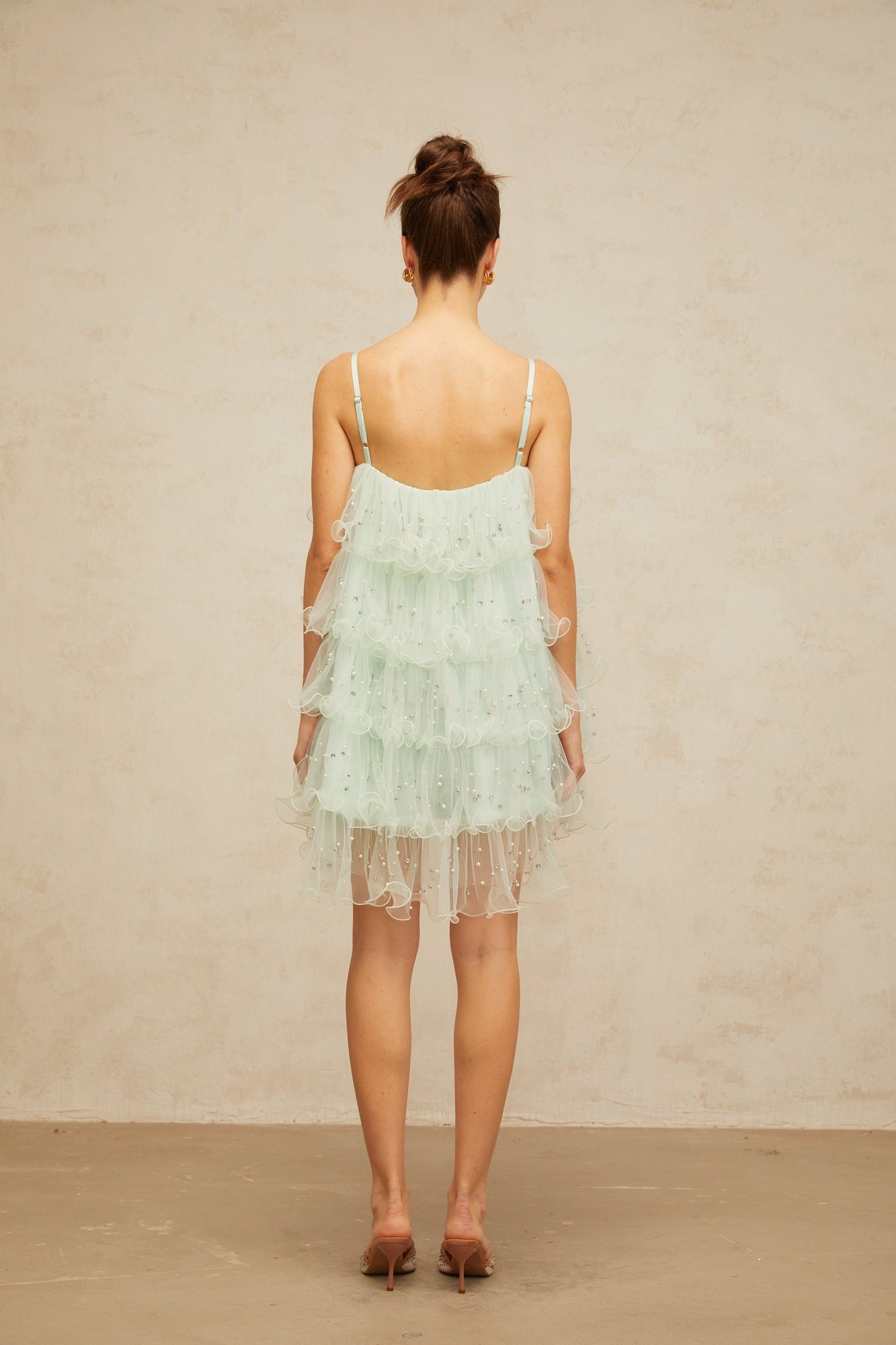 Airelle lightgreen embellished tiered tulle mini dress