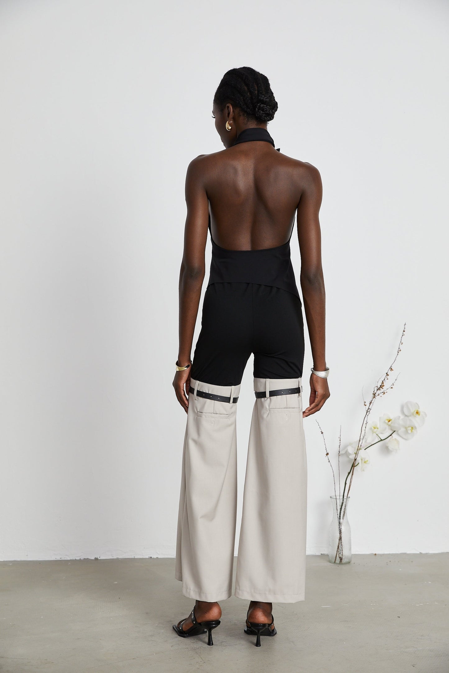 Aline floralappliqué backless asymmetric top