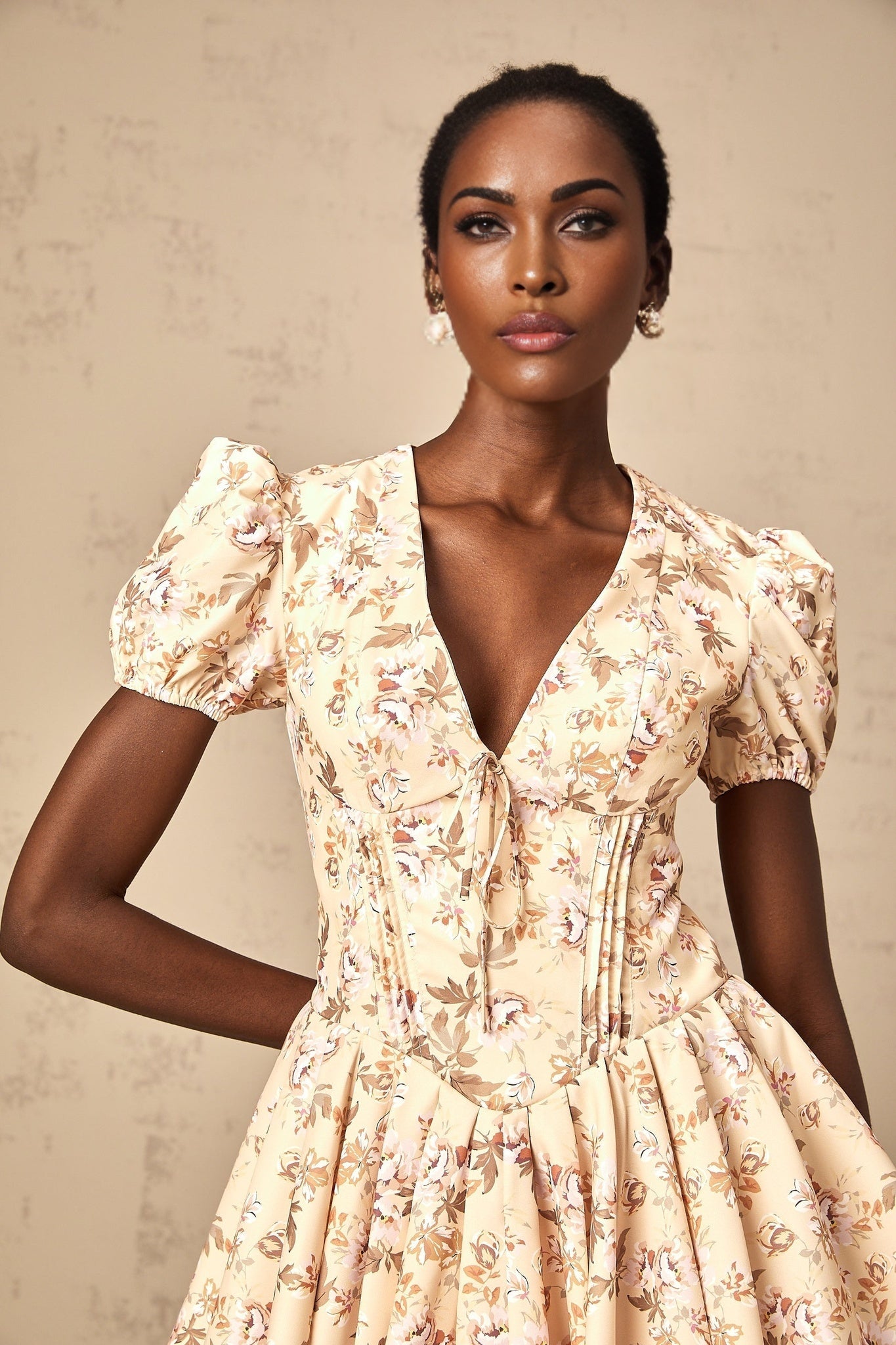 Alizée yellow floralprint pleated mini dress